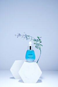 Miguhara Aqua Balance Ampoule, 35mL, in a sophisticated glass bottle with a dropper for precise application. The design highlights its hydrating and balancing formula, ideal for achieving refreshed and radiant skin. Perfect for enhancing any skincare routine.