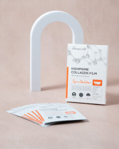Dermarssance Collagen Film Eye and Smile Line box and packets layout in a shape of a fan
